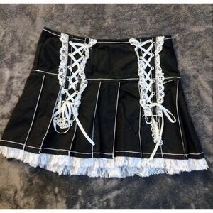 Tripp NYC dark Street maid skirt mini corset white black lace up pleated emo m